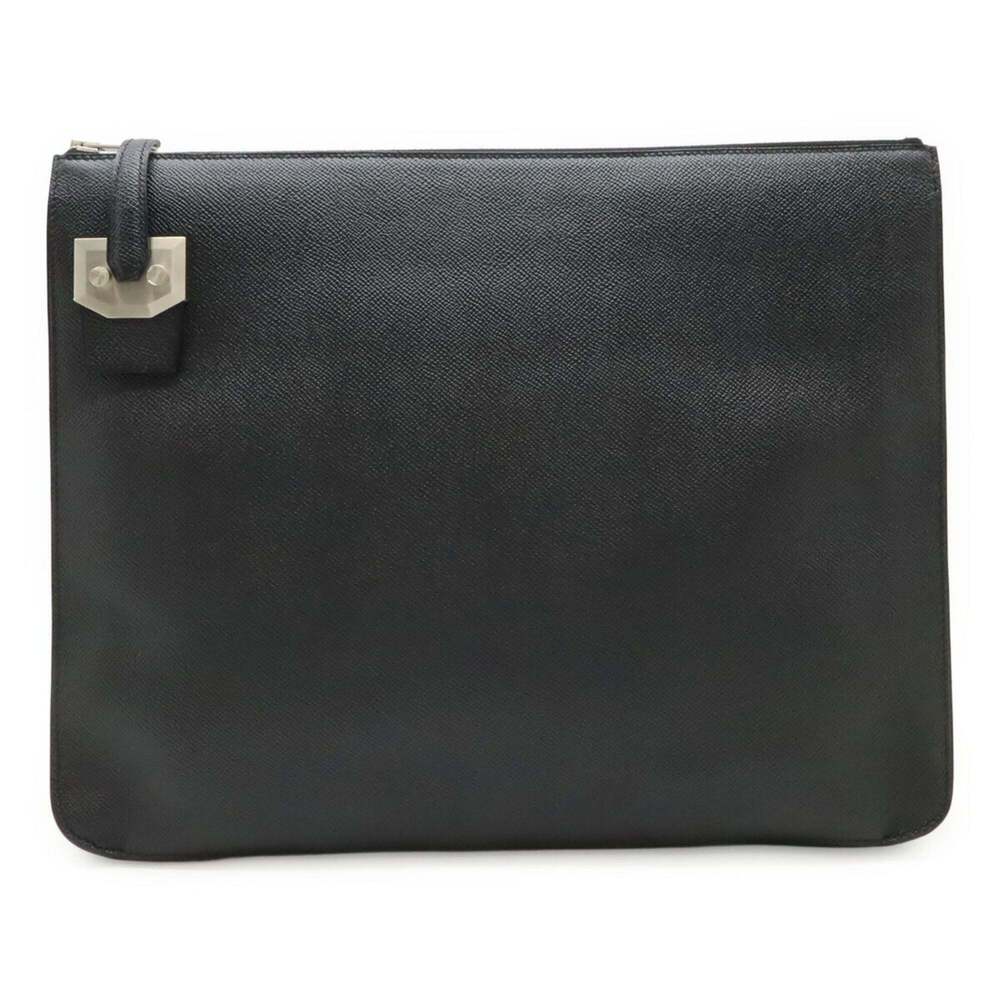 HERMES City Hall 38 Clutch Bag, Second Veau Epsom Leather, Black, A Stamp